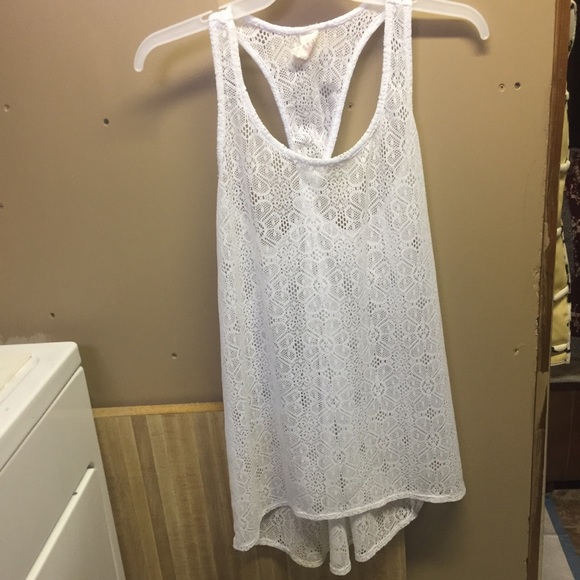 OP white lace bathing suit cover up/ long shirt - Picture 2 of 7